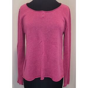 Eileen Fisher Fuchsia Pink Linen Knit V-Neck Sweater – Medium – Relaxed Fit
